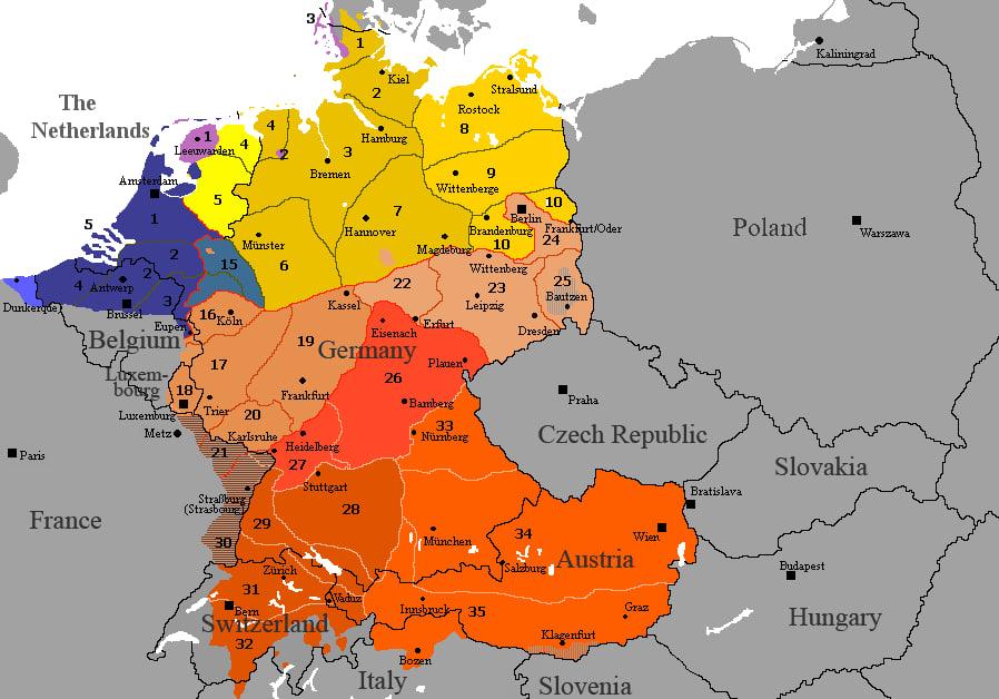 цветная карта немецких диалектов